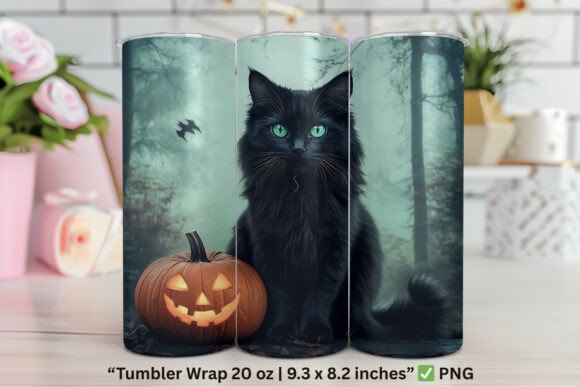 Black Cat with Pumpkin Tumbler Wrap: Graphics for Sellers