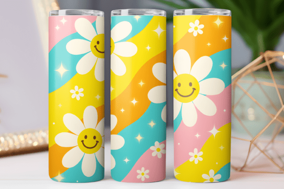 Daisy Retro Floral Tumbler: Graphics & Tumbler Wraps