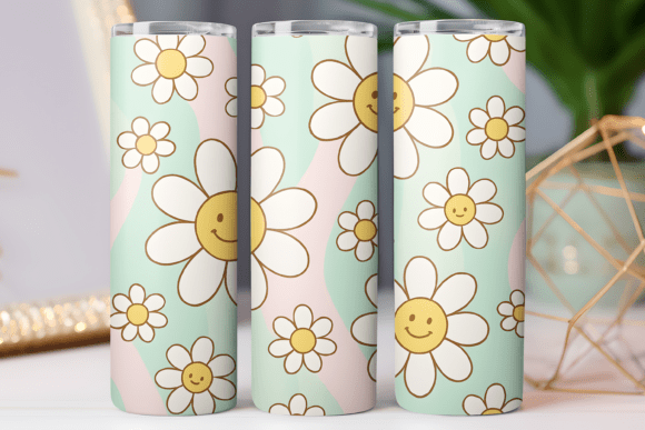 Daisy Retro Floral Tumbler Wrap Art Png: Free Graphics for Branding