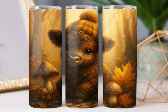 Highland Cow Tumbler Wrap Art Skinny Png