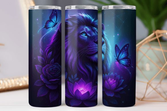 Lion Floral Tumbler Skinny Art Wrap 20oz