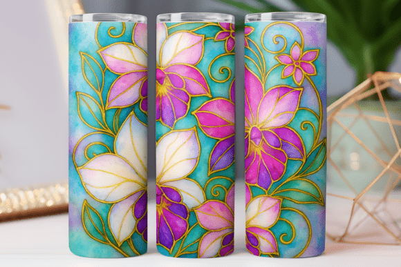 Orchid Floral Tumbler PNG: Graphics & Tumbler Wraps